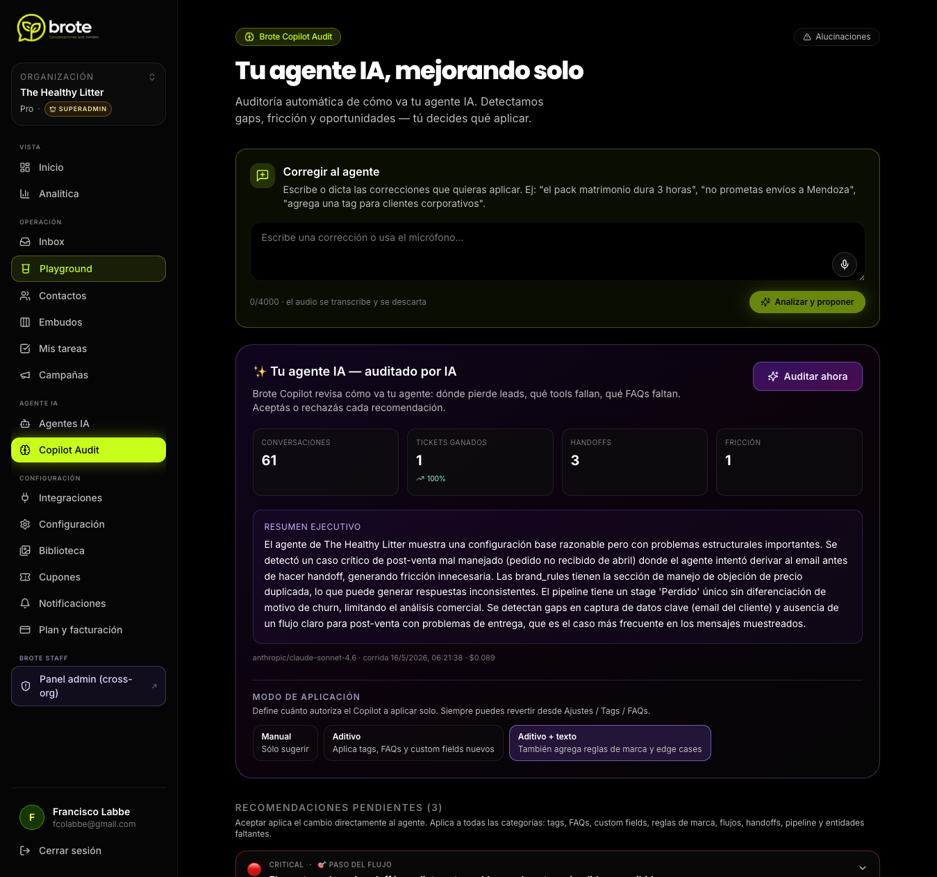 Dashboard de Brote Copilot Audit
