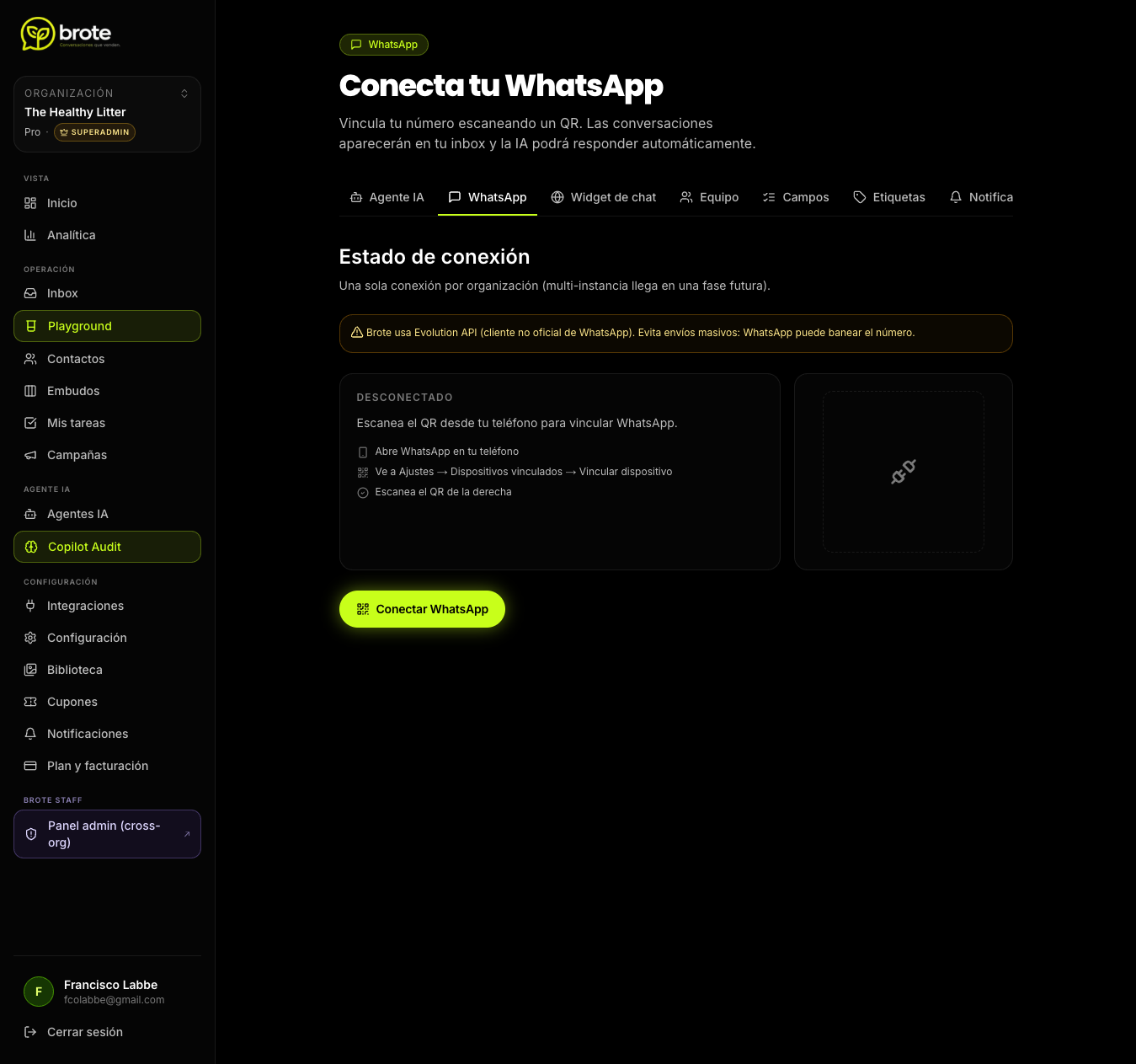 Configuración del canal WhatsApp en Brote