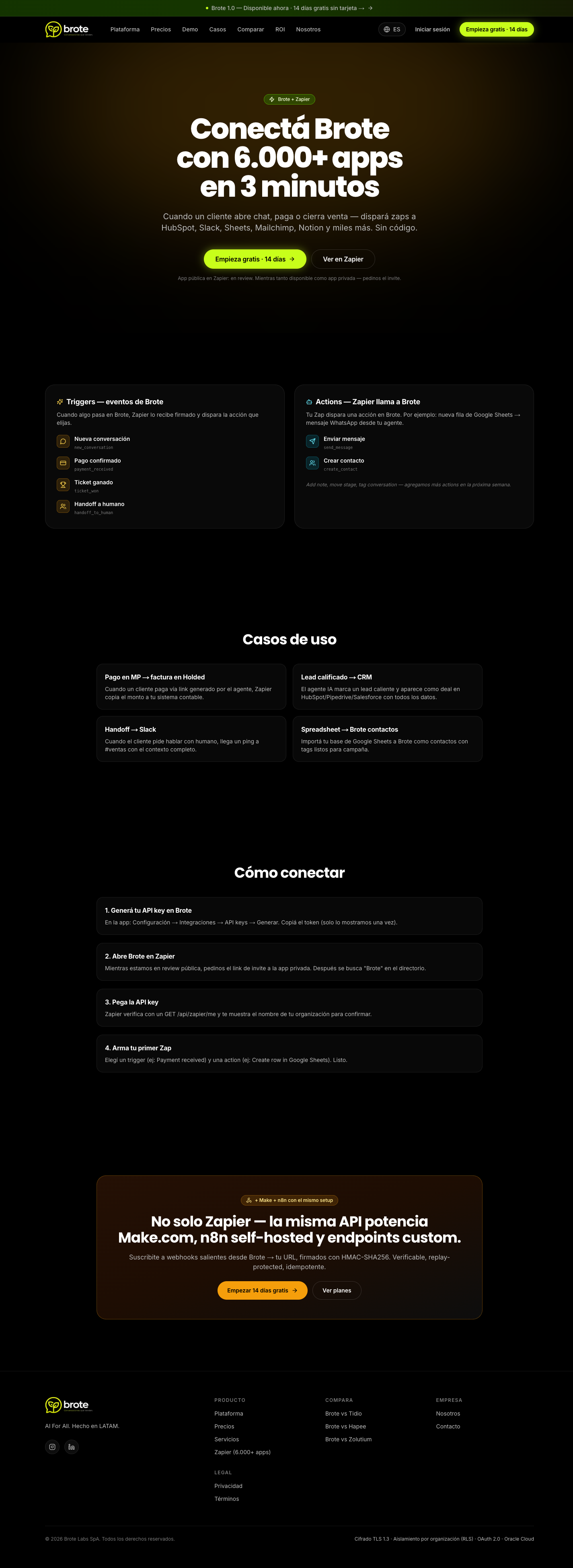 Brote + Zapier en brote.ai/integrations/zapier